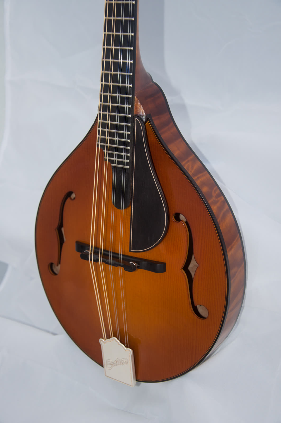 A-model mandolin — top, carved spruce, amber sunburst