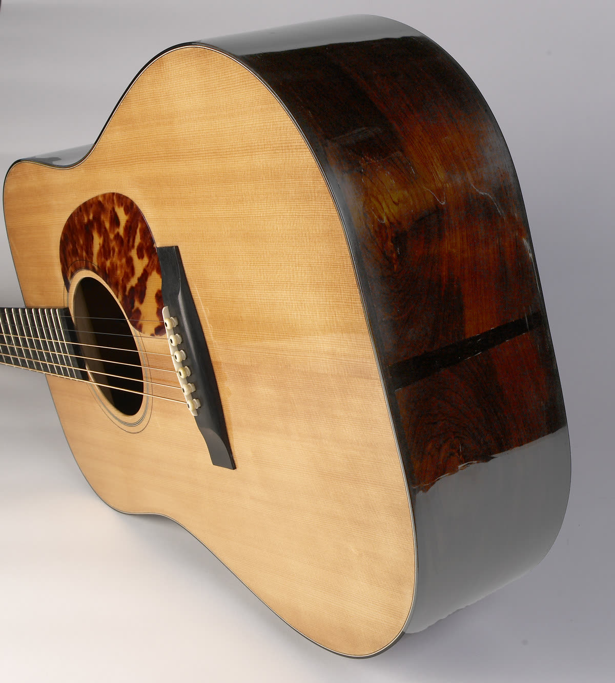 Dreadnought guitar — side, rosewood, angled view