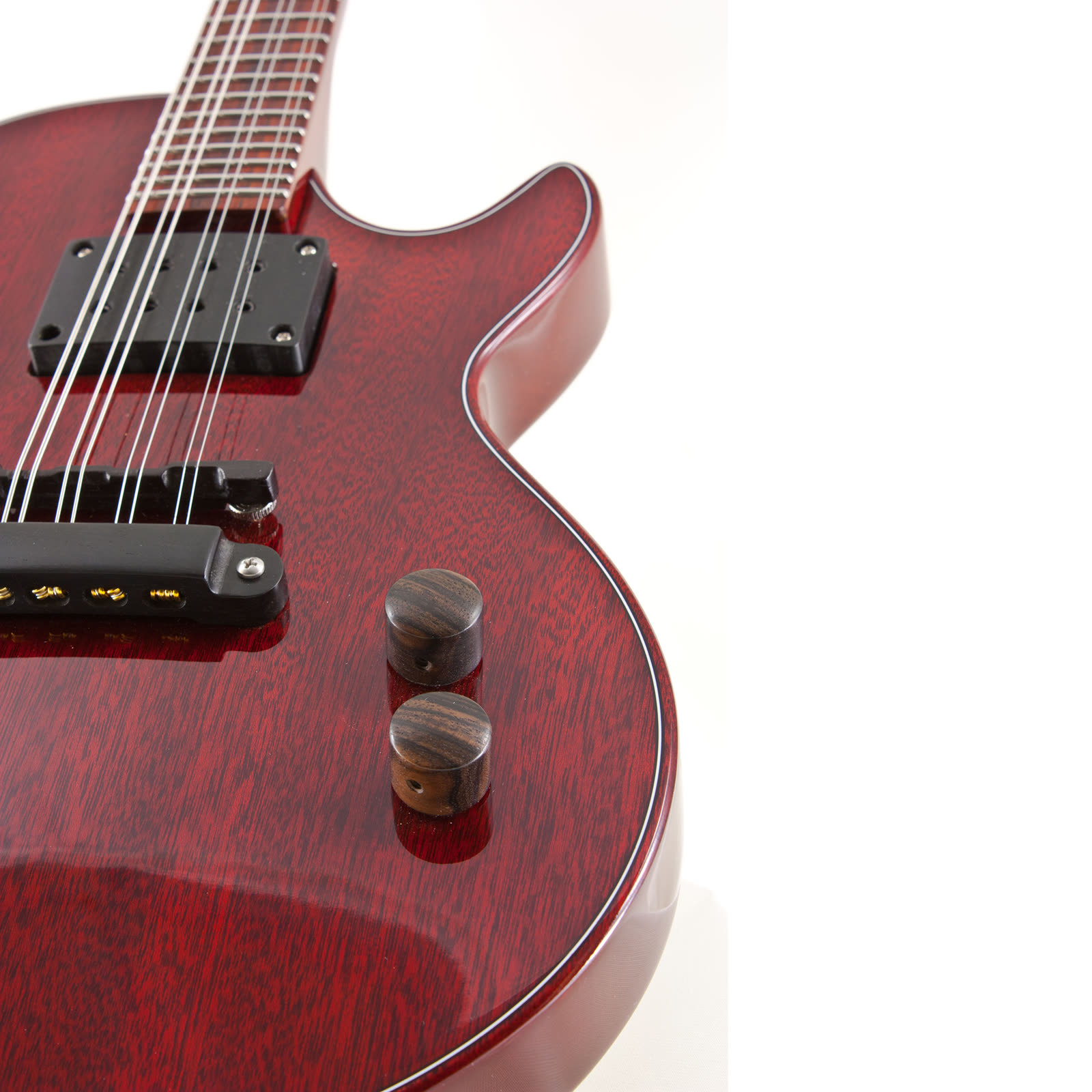 Electric mandolin, milled ebony control knobs, red lacquer