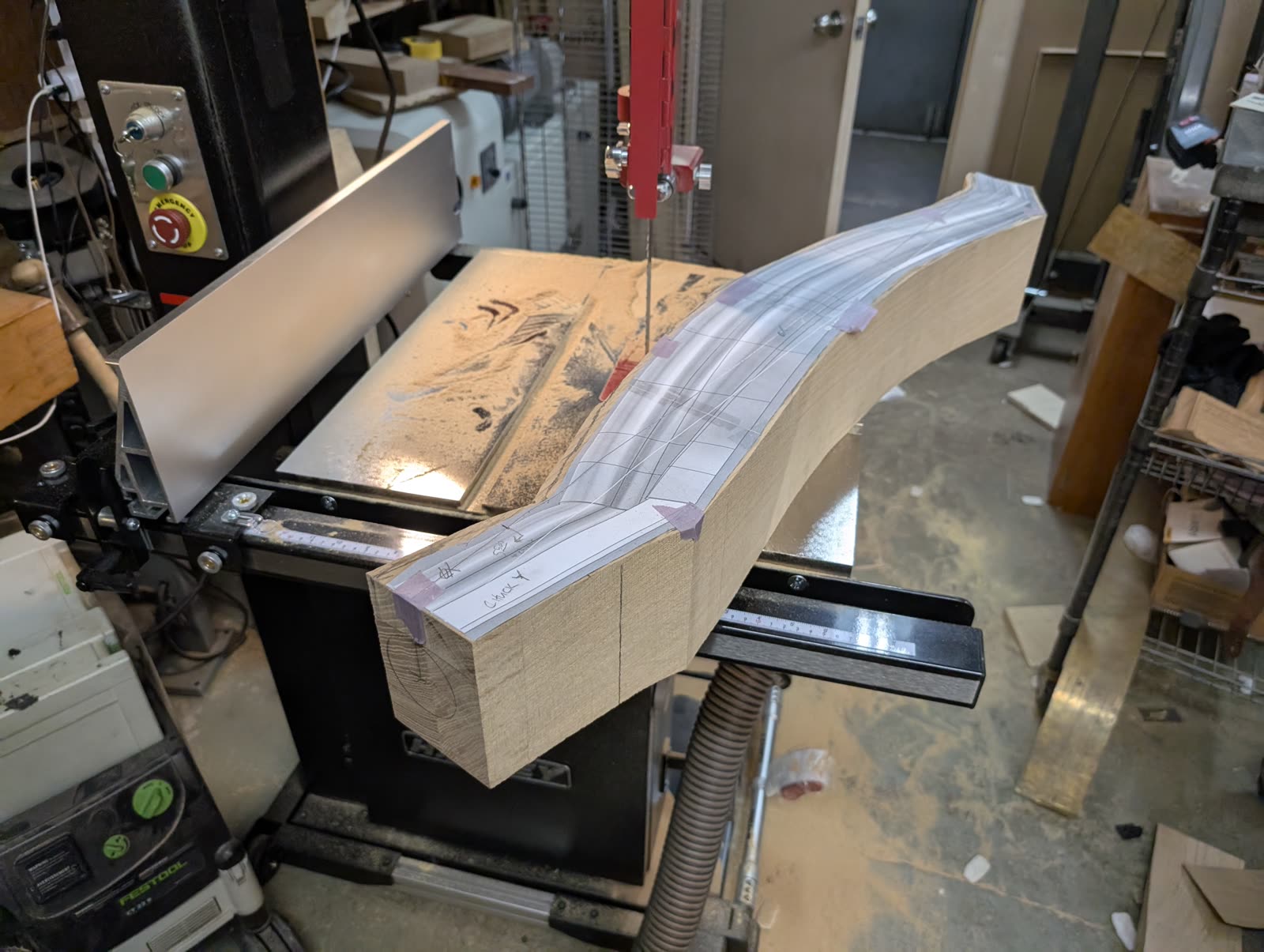 White oak handrail, template-marked blank