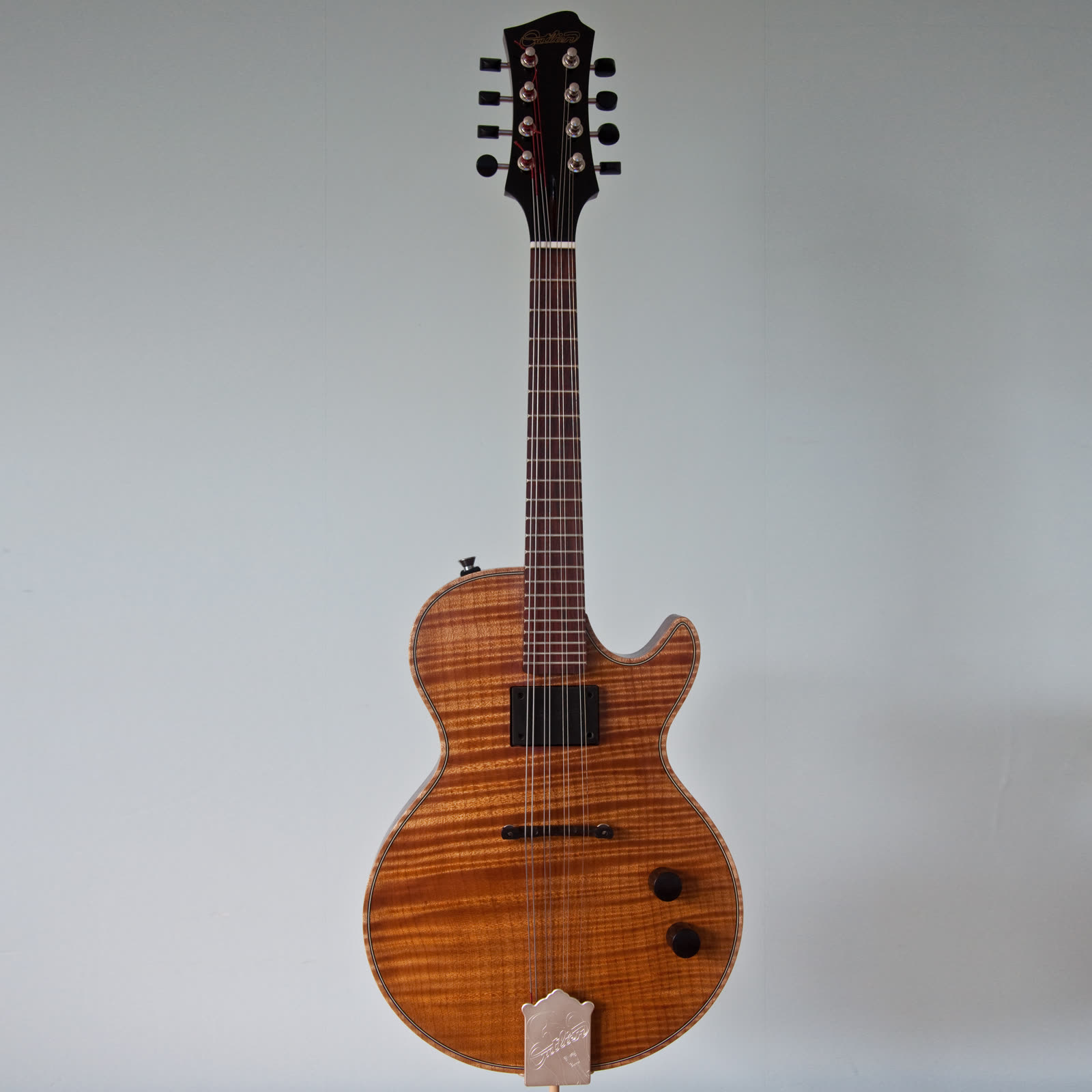 Electric mandolin — front, flamed maple top, natural finish
